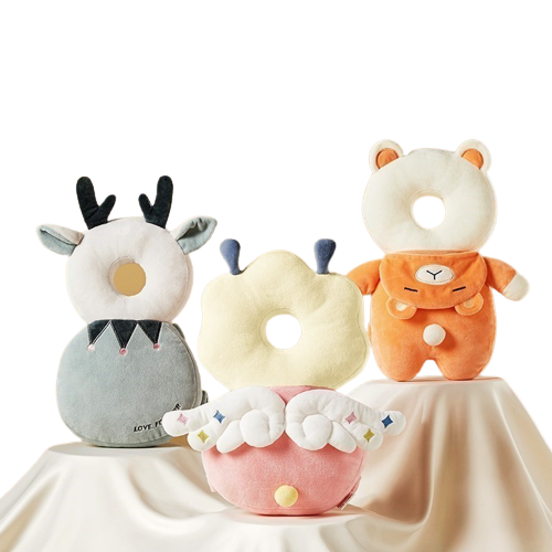 conjunto protetor cabeça + joelheira antiderrapante bebê com design fofo em formas de animais coloridos